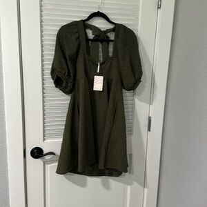 Free People, baby doll dress in the color olive